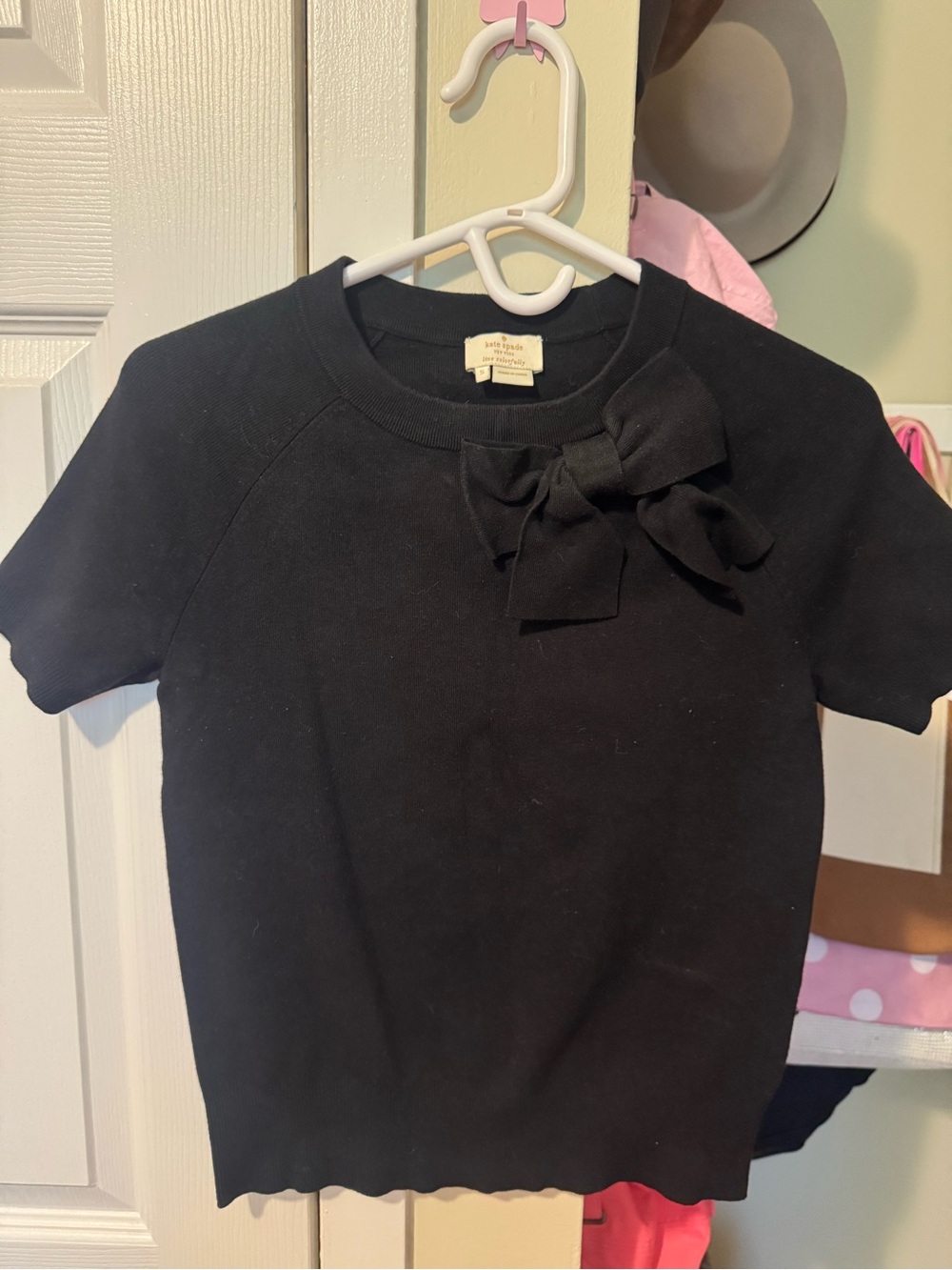 kate spade Black Short-Sleeve Knit Top with Bow Accent